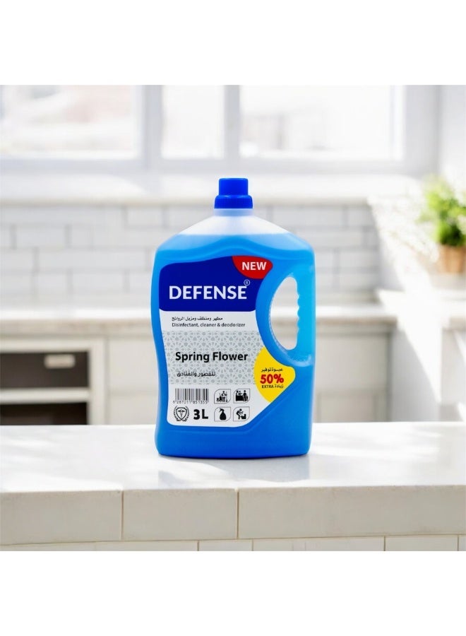 Defense Disinfectant Floor Cleaner, Spring Flower Scent, Concentrated Cleaner & Freshener, Kills Germs, No Rinse, Quick-Drying, Streak-Free, Suitable for Marble, Ceramic and Tiles, 3 L + 50% Extra - Image 1